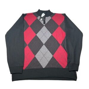 Red Ape Argyle 1/4 Zip Pullover Sweater Mens 2XL Black‎ Red Gray NEW